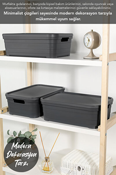 Meleni Home 4 Decorative Pyramid Storage Boxes with Lids - Closet Organizer Organizer 8.2 Liters Anthracite