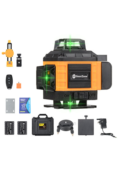 GearZone 16 Lines Laser 360 Level Self Leveling, 4x360° 4D Green Cross Line laser Level for Construction