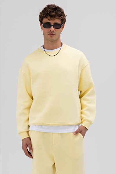 İLKCET MODA Базова унісекс-футболка oversize преміум-класу Sarı