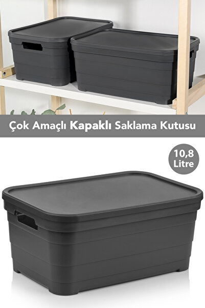 Meleni Home 1 декоративна пірамідальна коробка для зберігання з кришкою - органайзер для шафи, 10,8 літра, антрацит