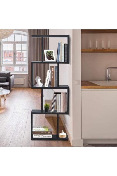 Modern home 4 Tier Bookshelf S Shaped Bookcase, Office, Modern 4 Shelf Bookcase