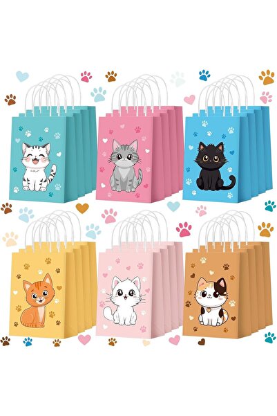 Saharaz 24 Pcs Puppy Cat Party Candy Treat Bags with Handles Party Favor Good...