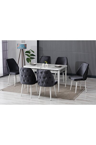 SHOOVVEL Alin Beyaz Mermer Desen 80x132 Açılabilir MDF Masa Yemek Odası Takım...