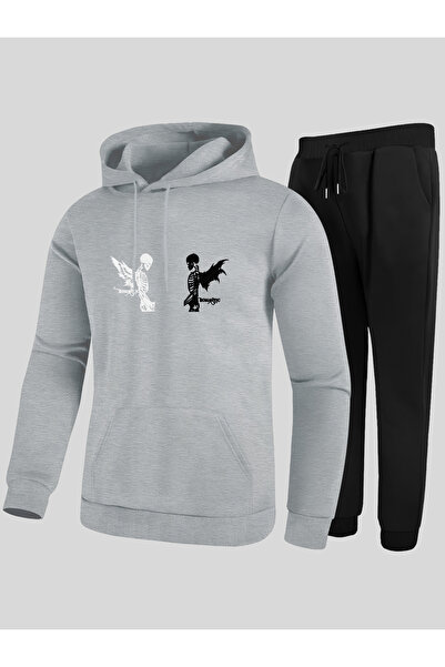 MODAVİBE Σετ 2 τεμαχίων Unisex με στάμπα και κουκούλα – Φούτερ & Παντελόνι Jo...