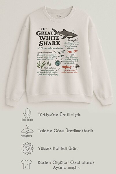 Alfa Tshirt White Shark Printed 3 Thread Ecru Sweat (Children - Adult)
