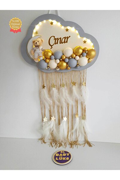 BL Baby Lüks Bubble Ledli Bulut Bebek Kapı Süsü Gri Kenar Krem Zemin
