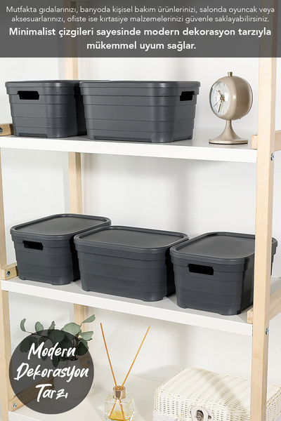 Meleni Home 4 Decorative Pyramid Storage Boxes with Lids - Closet Organizer 3.8 Liters Anthracite