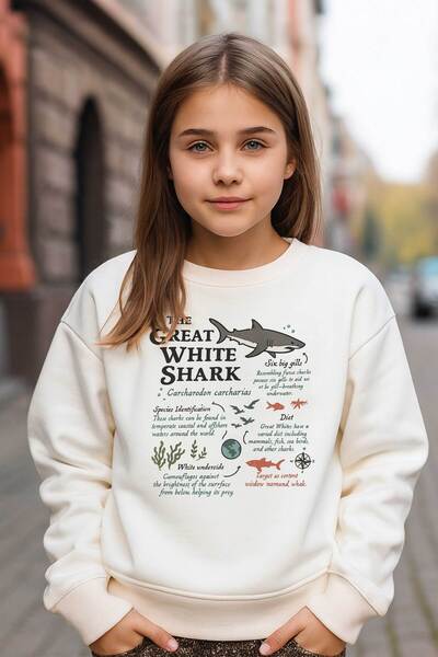 Alfa Tshirt White Shark Printed 3 Thread Ecru Sweat (Children - Adult)