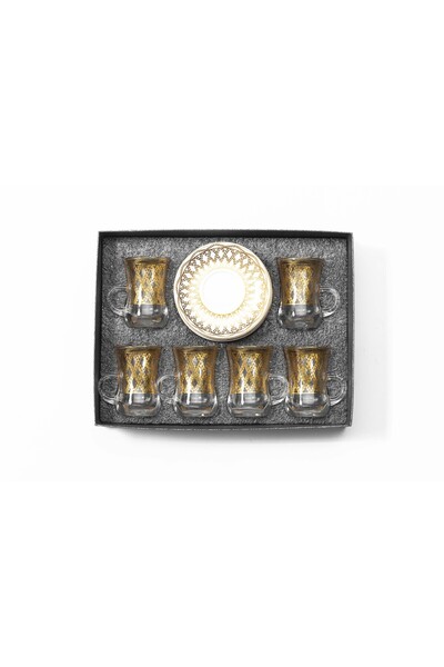 Bin Shihoun طقم شاي 12 قطعة مكون من 6 فناجين شاي زجاجية شفافة و6 صحون مصنوع م...