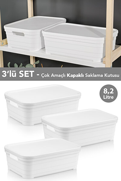 Meleni Home 3 Pcs Decorative Pyramid Storage Box with Lid - Closet Organizer Organizer Box 8.2 Liters White