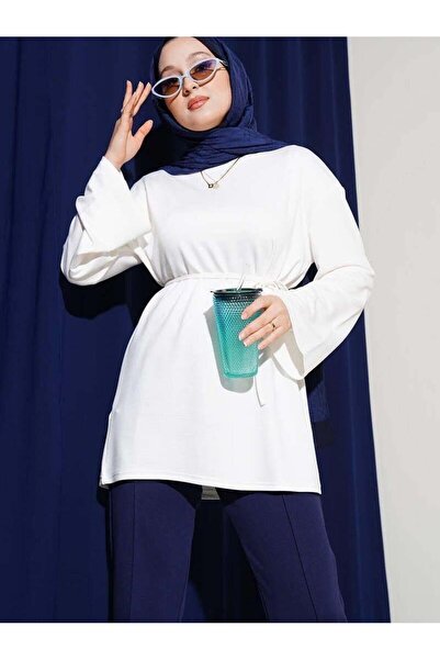 Nergis Neva Butik Tunic with folded sleeves and belt