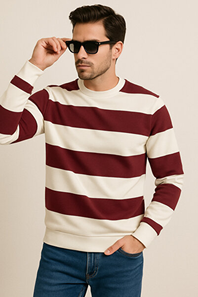 UOMOPARK Striped Crew Neck Sweatshirt Soft Cotton Fabric Comfortable Casual Modern Style for Outfits