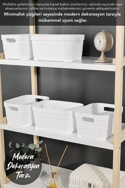 Meleni Home 4 Pieces Decorative Pyramid Storage Box - Closet Interior Organizer Organizer Box 3.8 Liters White