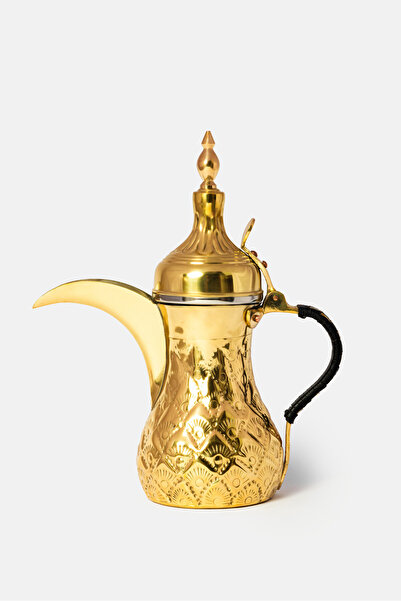 Bin Shihoun 1.2L golden coffee pot with a distinctive Indian pattern