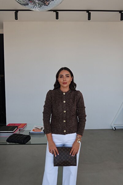 Özge Özgenç Double Pocket Boucle Buttoned Cardigan
