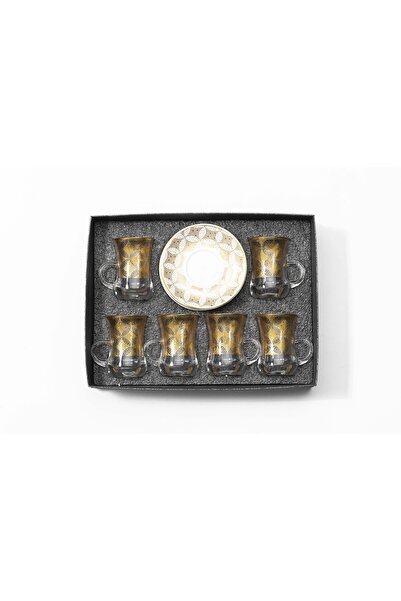 Bin Shihoun طقم شاي 12 قطعة مكون من 6 فناجين شاي زجاجية شفافة و6 صحون مصنوع م...