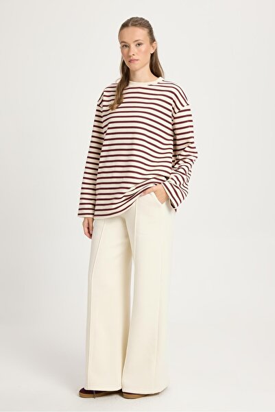 minaaise Dungi pentru femei supradimensionat basic Swea tricou Roșu Claret Crem 30010