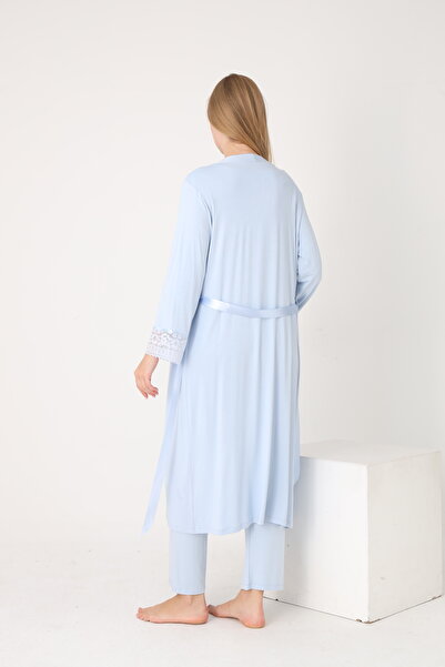 Miss Dünya Lissa Long Sleeve Maternity and Postpartum Pajama Set Suitable for Breastfeeding with Long Dressing Gown