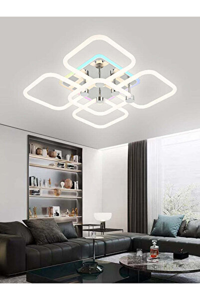 RFAN LED Chandelier, Model R9142/4+1C, With Remote Control, 3 Types of Light, 63W, White/Silver