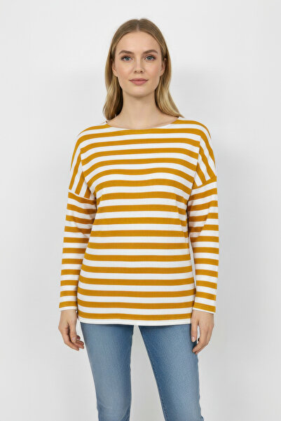 Kyron Striped Low Sleeve Women's Blouse - Yellow-Cream