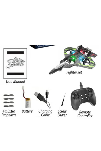 Generic RC Fighter Drone Combat Aircraft | 2.4GHz Remote Control Quadcopter Plane with LED Lights