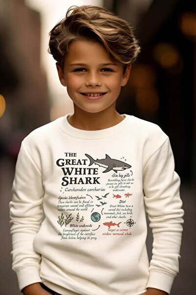 Alfa Tshirt White Shark Printed 3 Thread Ecru Sweat (Children - Adult)