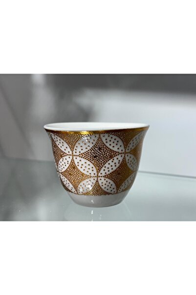Bin Shihoun 12-piece Arabic coffee cup set with a distinctive golden pattern