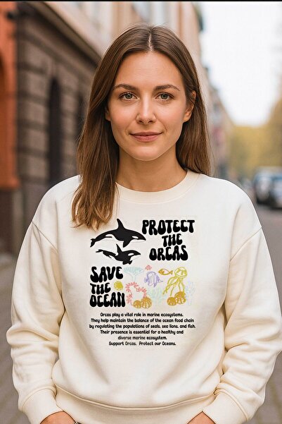 Alfa Tshirt Protect the Orcas Printed 3 Thread Ecru Sweat (Children - Adult)