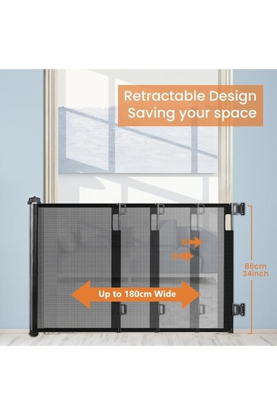 Latauar Poarta de Siguranta cu Plasa retractabila, Usa retractabila pentru copii, 150x86cm, negru