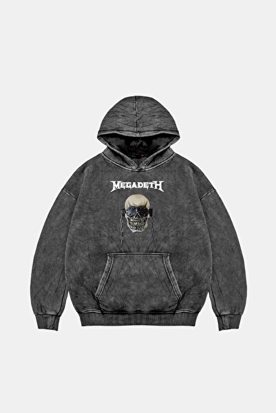 Sekizbiraltı هودي أسود كبير الحجم مطبوع عليه Megadeth للجنسين قابل للغسل