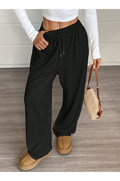 LAUSRA Γυναικείο μαύρο παντελόνι μεγάλου μεγέθους φαρδύ φαρδύ παντελόνι SIX S...