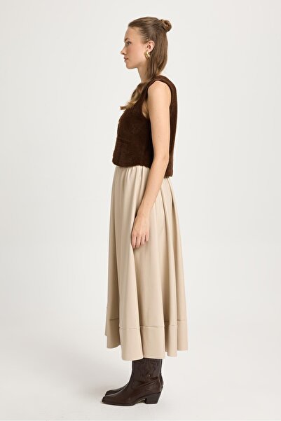 minaaise Stone Waist Elasticated Long Leather Skirt 30024