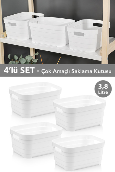 Meleni Home 4 Pieces Decorative Pyramid Storage Box - Closet Interior Organizer Organizer Box 3.8 Liters White