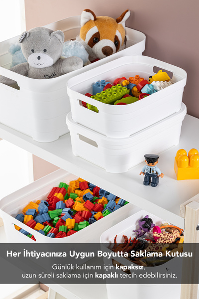 Meleni Home 6 Adet Kapaklı Dekoratif Piramit Saklama Kutusu - Dolap Düzenleyici Organizer Kutu 2,8 Litre Beyaz