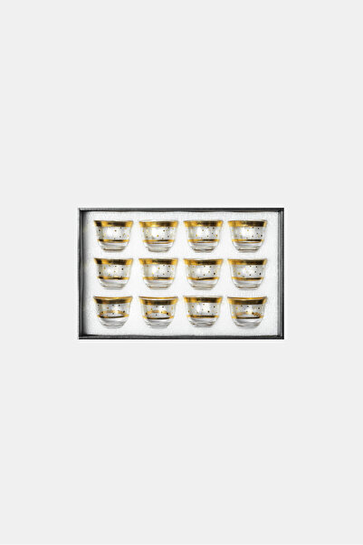 Bin Shihoun 12-piece Arabic coffee cup set with a distinctive golden pattern
