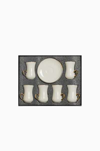 Bin Shihoun 12-piece tea set consisting of 6 clear glass teacups and 6 saucers made of ceramic with distinctive modern patterns