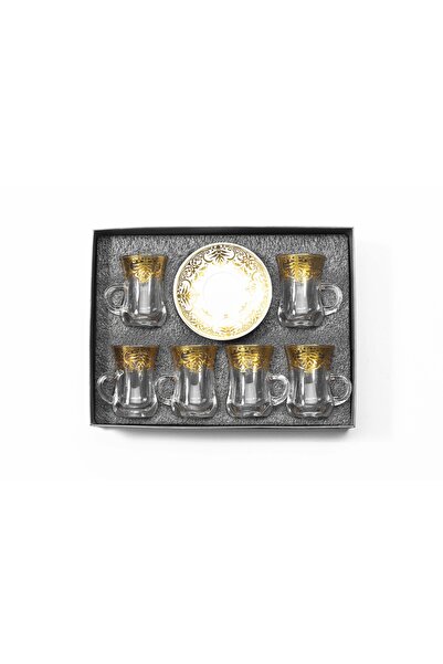 Bin Shihoun طقم شاي 12 قطعة مكون من 6 فناجين شاي زجاجية شفافة و6 صحون مصنوع م...