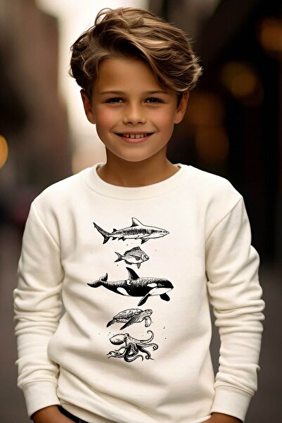 Alfa Tshirt Orca Black and White Printed 3 Thread Ecru Sweat (Children - Adult)