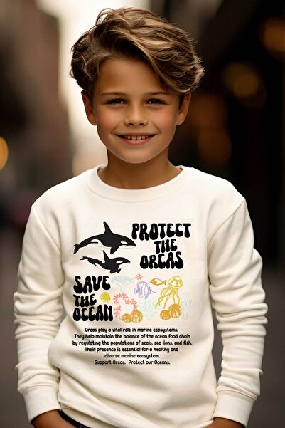 Alfa Tshirt Protect the Orcas Printed 3 Thread Ecru Sweat (Children - Adult)