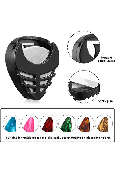 MegArya Frienda 6 Pieces Black Plastic Guitar Pick Holder with Adhesive Back & Spring, For Acoustic Guitar