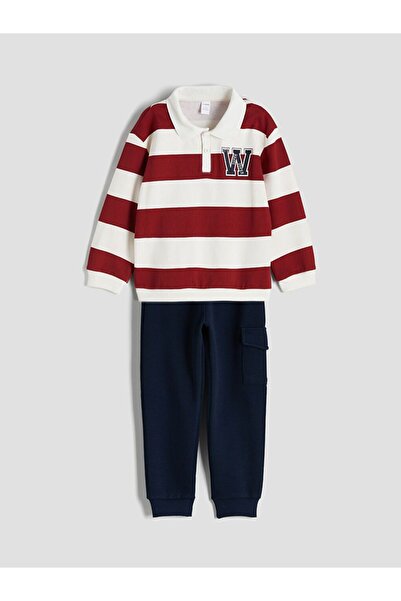 LC Waikiki Lcw Kids Polo Neck Striped Boys' Sweatshirt and Sweatpants