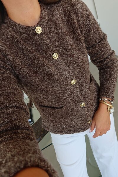 Özge Özgenç Double Pocket Boucle Buttoned Cardigan