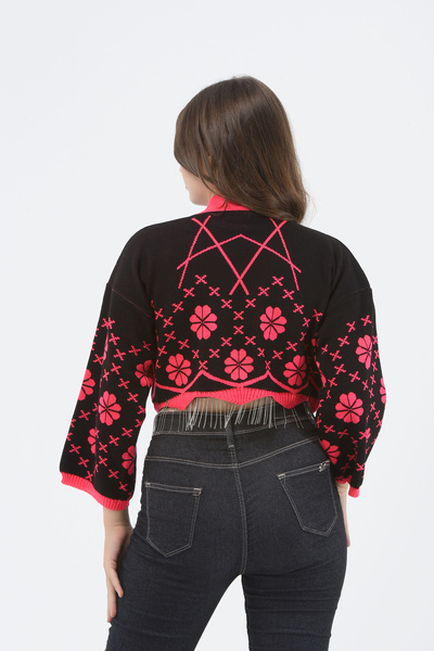 H&E LUXURY DESIGN Pulover crop tricotat cu model de lanțuri roz și negru pentru femei