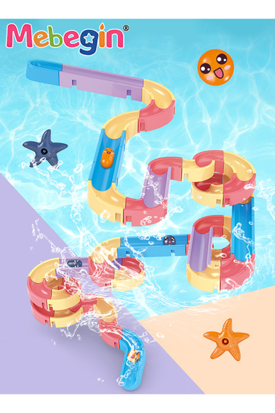 MEBEGIN 78 Pcs Baby Bath Toys, Colorful Slide Shower Toy, DIY Slideway Toy Set with Powerful Suction Cups, E