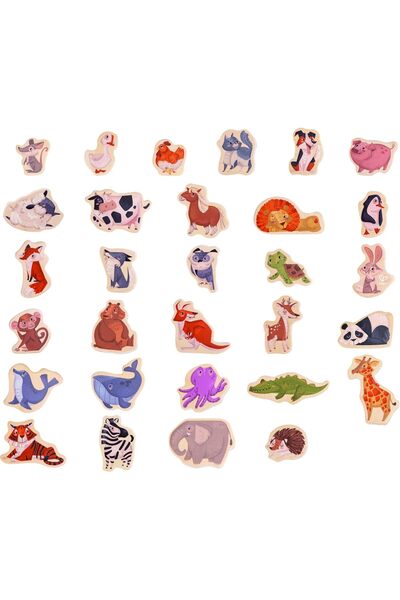 Hape 30-pcs Wooden Magnetic Animals, Animal Magnets, Includes Magnetic Board Easel, Toys For 2 Years