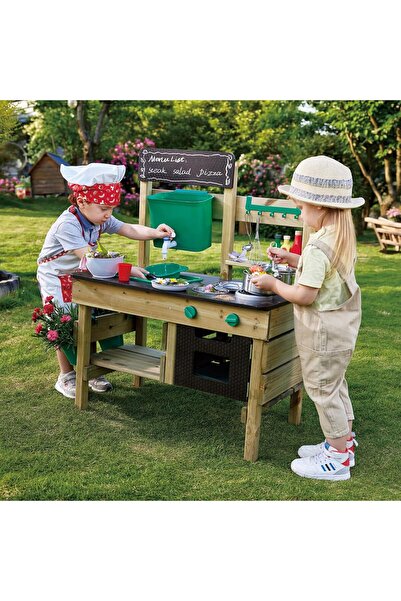 Hape Wooden Outdoor Mud Kitchen Playset | FSC-Certified Kids Cooking Toy with Sink, Stove & Accessor