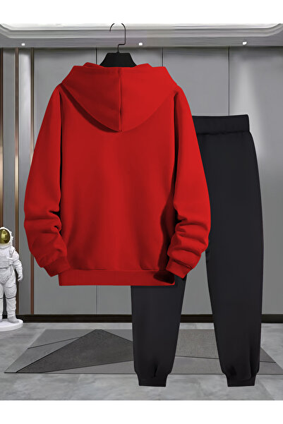 Lider Leather 2’li Unisex Baskılı Kapüşonlu Eşofman Takımı – Sweatshirt & Lastik Paçalı Jogger Alt