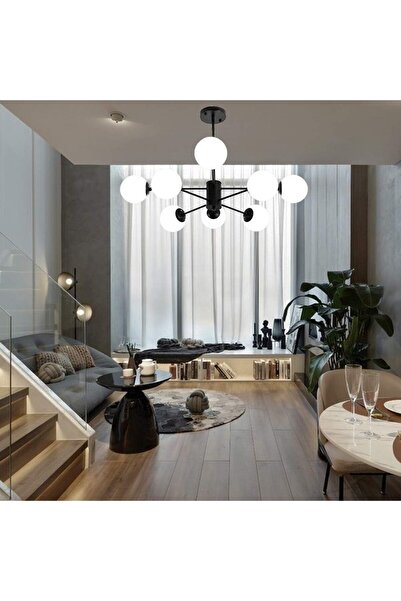 RFAN Candelabru, Model 5506/8, Cu Abajururi, 8 X E27, Negru