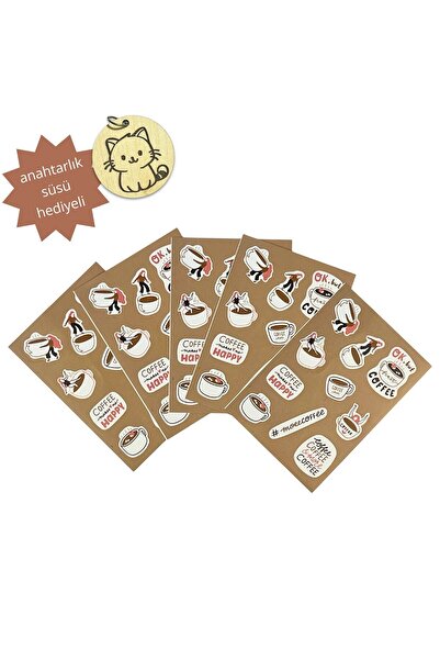 HippoDeco Kahve Temalı Sticker Seti – 5 Yaprak Defter, Laptop, Günlük ve Hedi...