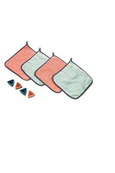OEM Set of 4 cloths with holder, 25 x 25 cm, microfiber, multicolor
